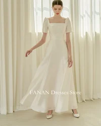 FANAN Elegant Corset Korea Ivory Satin Wedding Dresses 웨딩드레스 Square Neck Floor Length Customized Pretty Bride Gowns Plus Size