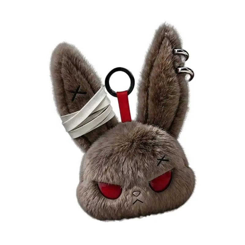 P9FE Stilvoller dunkler Hase-Plüsch-Schlüsselanhänger, weicher und leichter Taschen-Hängeornament, Schlüsselanhänger-Anhänger – Detail 4