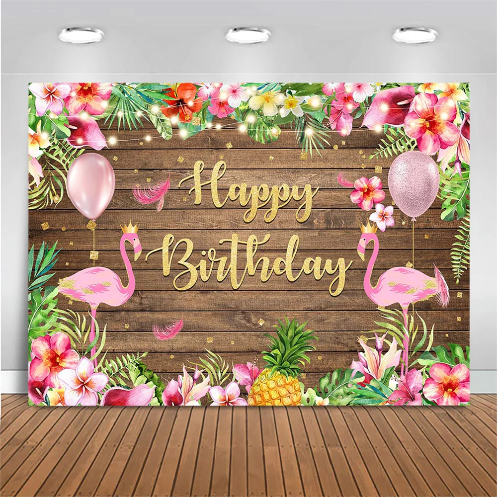 Коричневая деревянная доска Mocsicka, фламинго, розовый тропический фотографический фон для дня рождения, декор для вечеринки