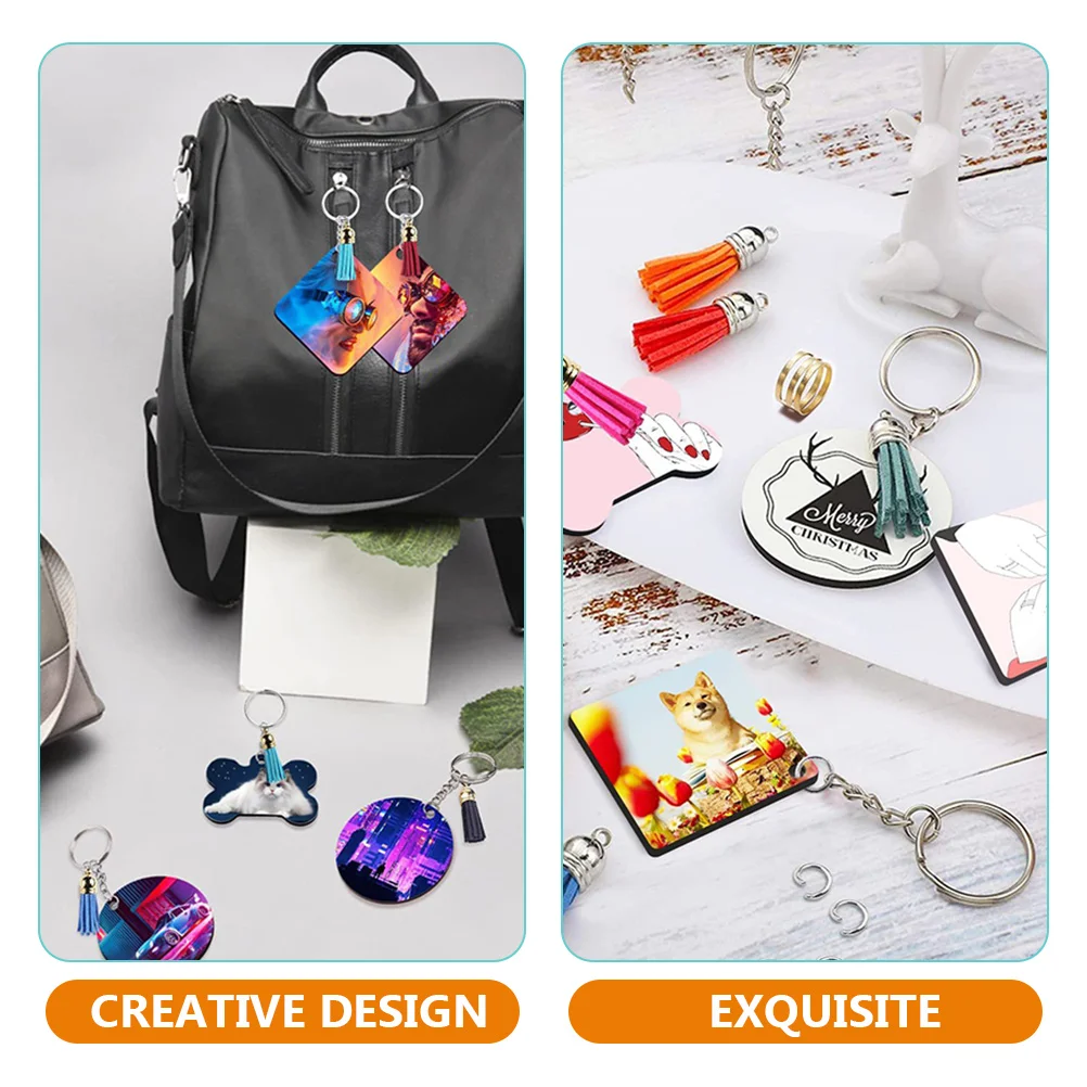 40Sets Sublimation Keychain Blanks DIY Customizable Pendants Tassels Craft Supplies Durable Portable Long Term Use