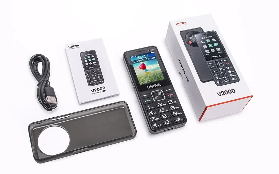 UNIWA V2000 4G Keypad Phone 2.4Inch Big Button Loud Volume 0.3MP Camera 1700mAh Russia Hebrew Keyboard Feature Phones Elderly