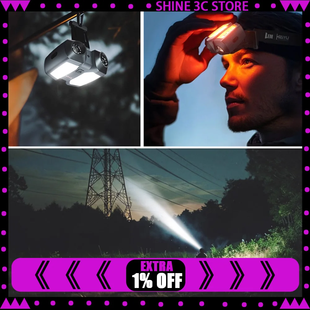 

LEM L800 Pro Мощный налобный фонарь для скалолазания на открытом воздухе Фонарик 1500 мАч 800LM Перезаряжаемый налобный фонарь для рыбалки с лазером