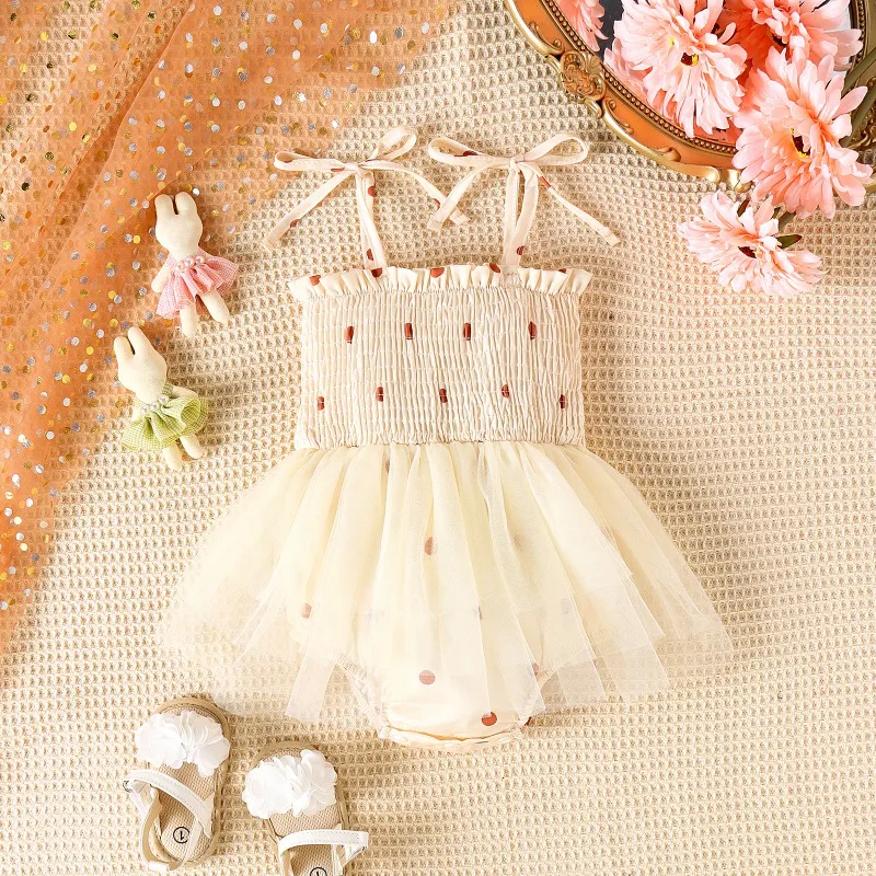 

Summer Baby Clothes for Girls 0-18M Sweet Printed Sling Sleeveless Mesh Dress Bodysuits Infant Princess Tutu Romper Newborn Gift