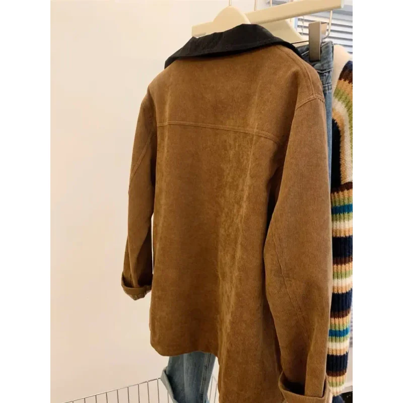 اللون بلو طوق Jaet المرأة الخريف الشتاء حجم كبير ملابس العمل الكورية Sle سروال قصير معطف طويل Sve زر حتى #4