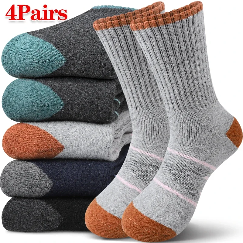 

4 пары термоносков для пешего туризма на флисовой подкладке, женские толстые плюшевые зимние спортивные носки, махровые удобные носки для улицы, повседневные активные носки
