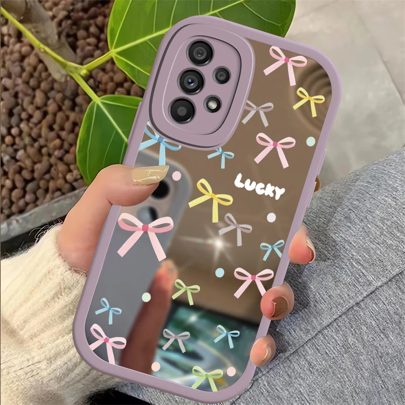 Bow Tie Phone Case For Samsung Galaxy A55 A13 A14 A24 A54 A23 A33 A53 A73 A34 A35 Fashion Mirror Girly Shockproof Soft Cover