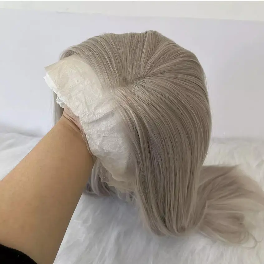 Silver Glue Less Lace Front Wig Long Straight Heat Resistant Hair