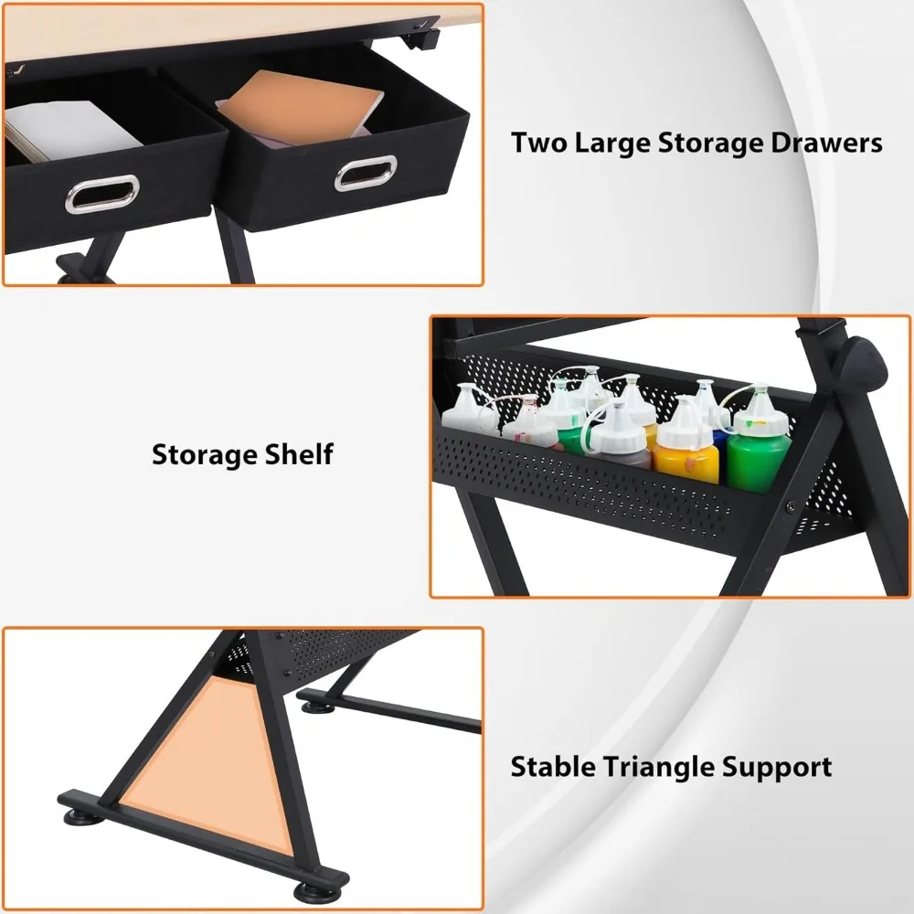 مكتب محطة عمل فنية قابلة للتعديل مع مقعد وأدراج تخزين للمشروعات الفنية على سطح الطاولة #6