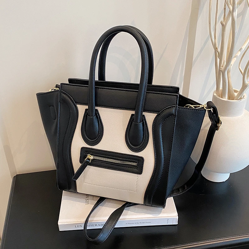 

PU Patchwork Smiley Face Crossbody Bags 2026 Texture Light Luxury Versatile Bags Large Capacity Waterproof Durable Bucket