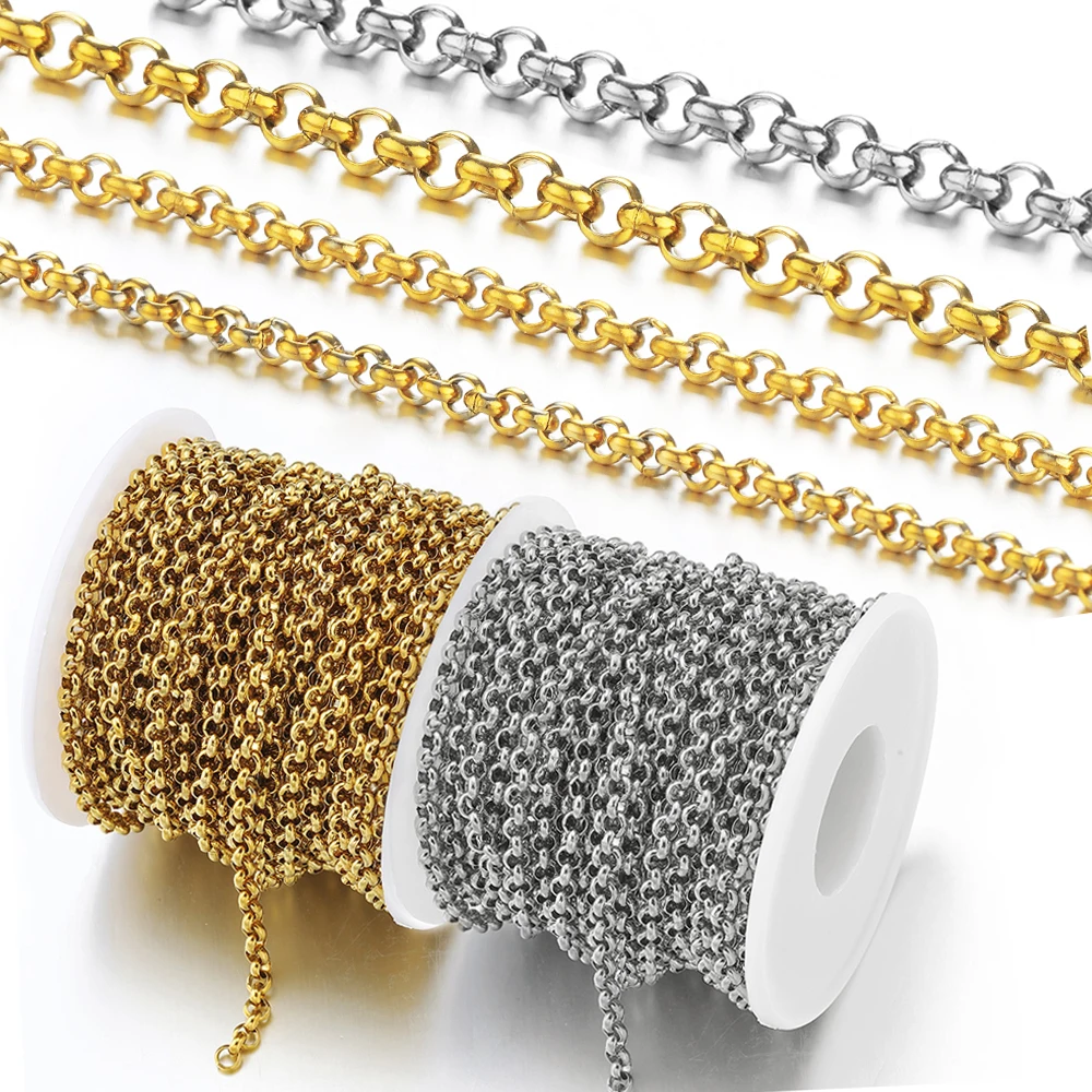 1 metr złoty kolor łańcuszki ze stali nierdzewnej naszyjnik łańcuszek dla DIY bransoletka komponenty do wyrobu biżuterii ustalenia dostaw 2.5/3/4mm