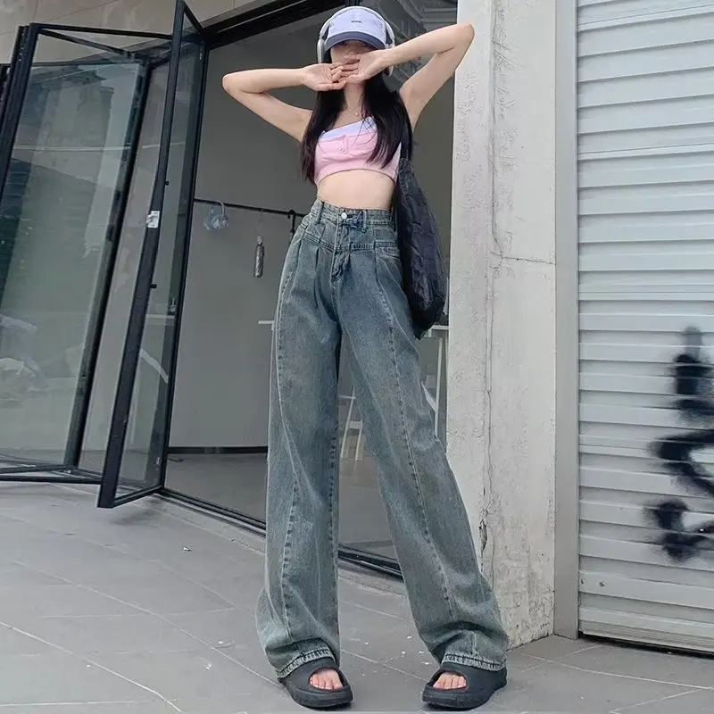 Fashionable And Minimalist Women's Lazy Wide Legged Pants, Jeans, Harajuku Pants, Versatile And Trendy Natural Waist