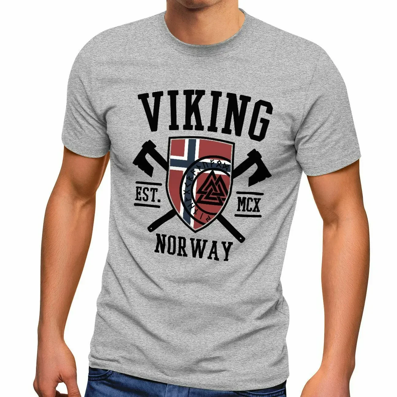 Novel Fashion  Shield Rune Nordic Norway Flag Printed T-Shirt. Premium Cotton Short Sleeve O-Neck Mens T Shirt New S-3XL