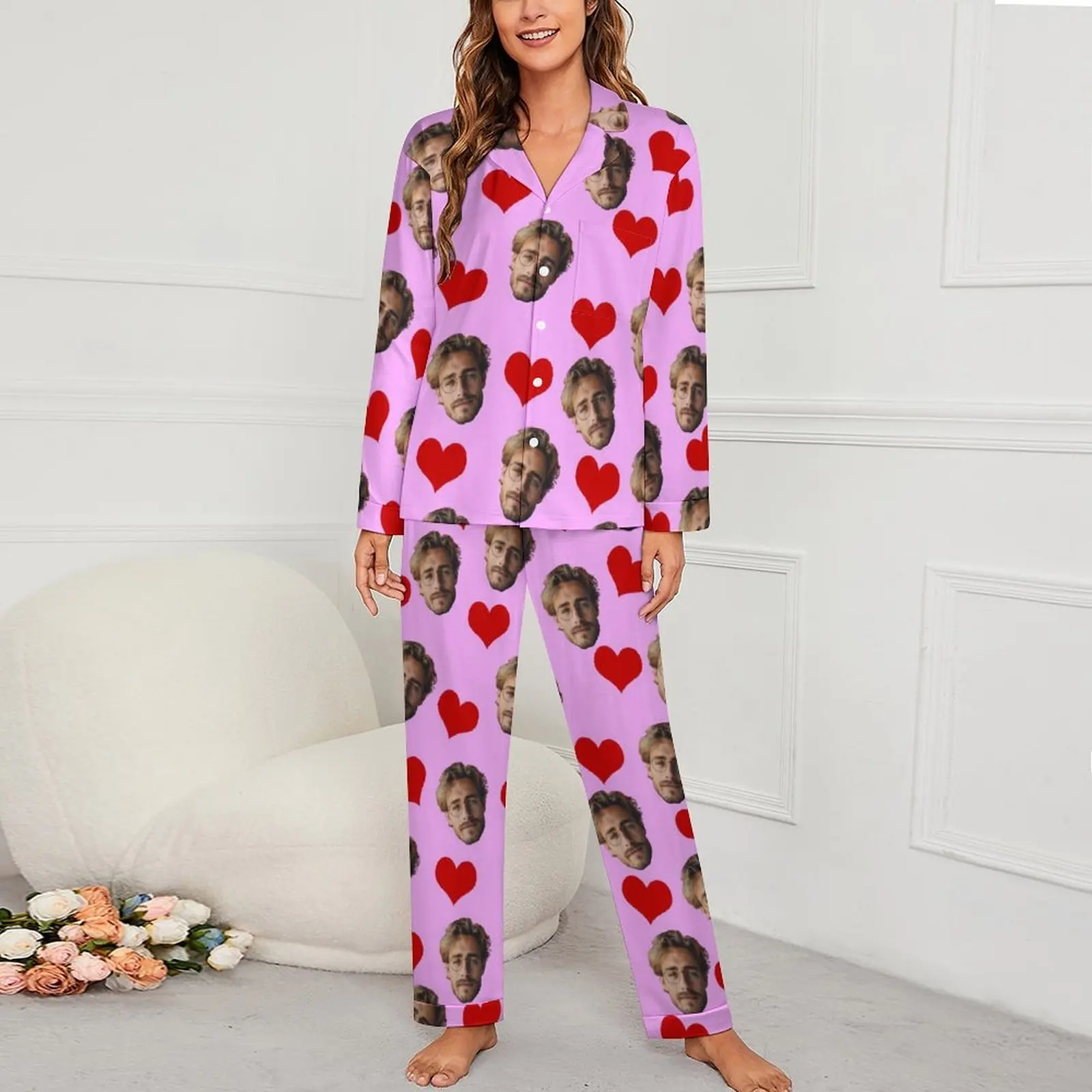 Customized Women's Pajamas Set Personalized Face Avatar Design Valentine's Day Gift Idea Comfortable Sleepwear for Her view 4