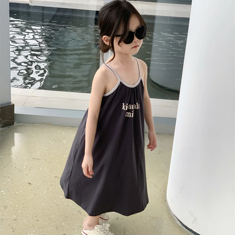 Dress Girl 2024 Korean Summer New Letters Sling Tide Comfortable Princess Active