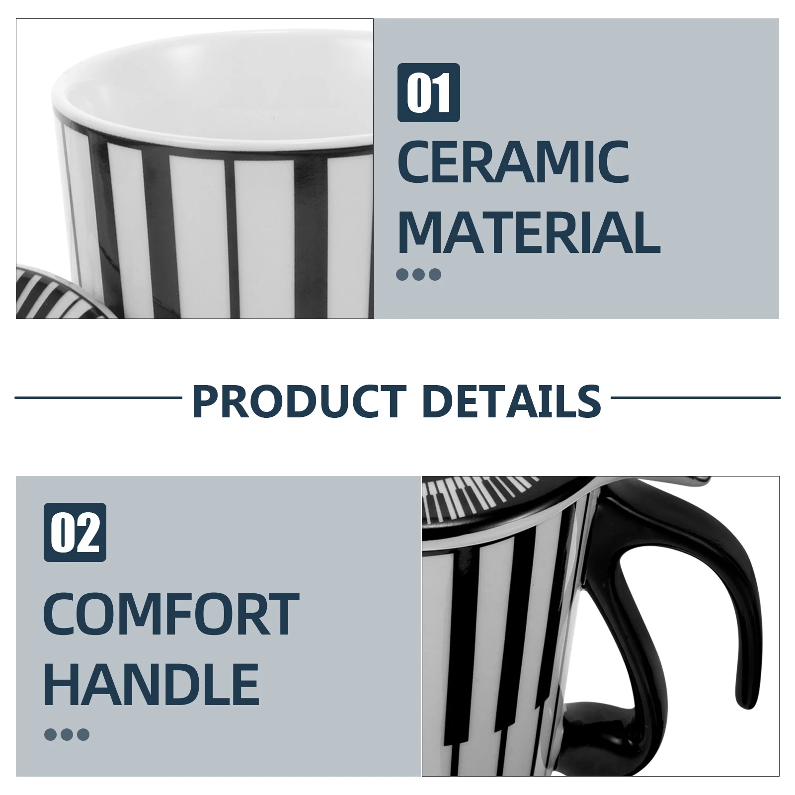 

Decorative Ceramic Mug Piano Key Cartoon Coffee Cup Reusable Milk Mug Smooth Edges Household Gift Office Water Cup