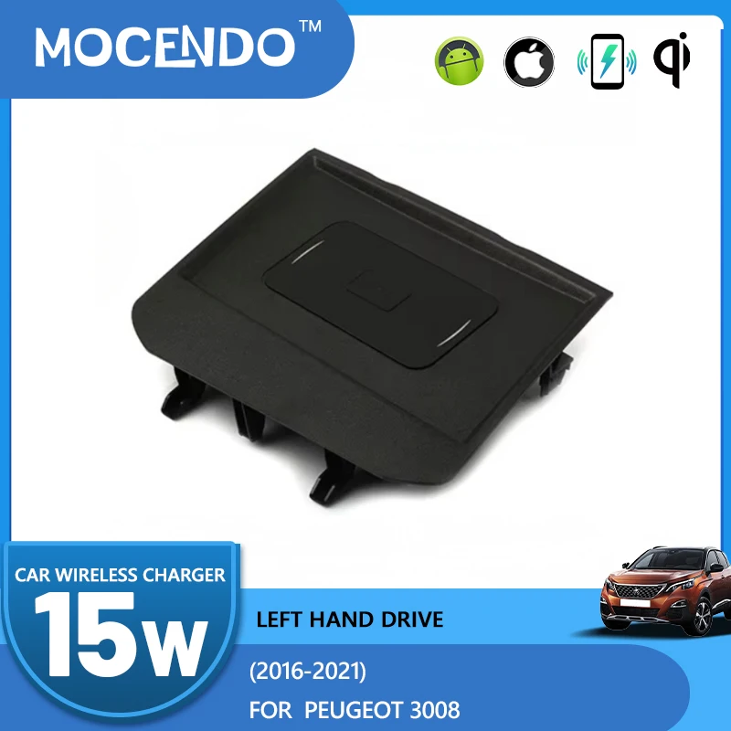 15W QI Wireless Charger Car Center Console Phone Fast Charging Pad Mat For Peugeot 3008 2016-2021 Accessories