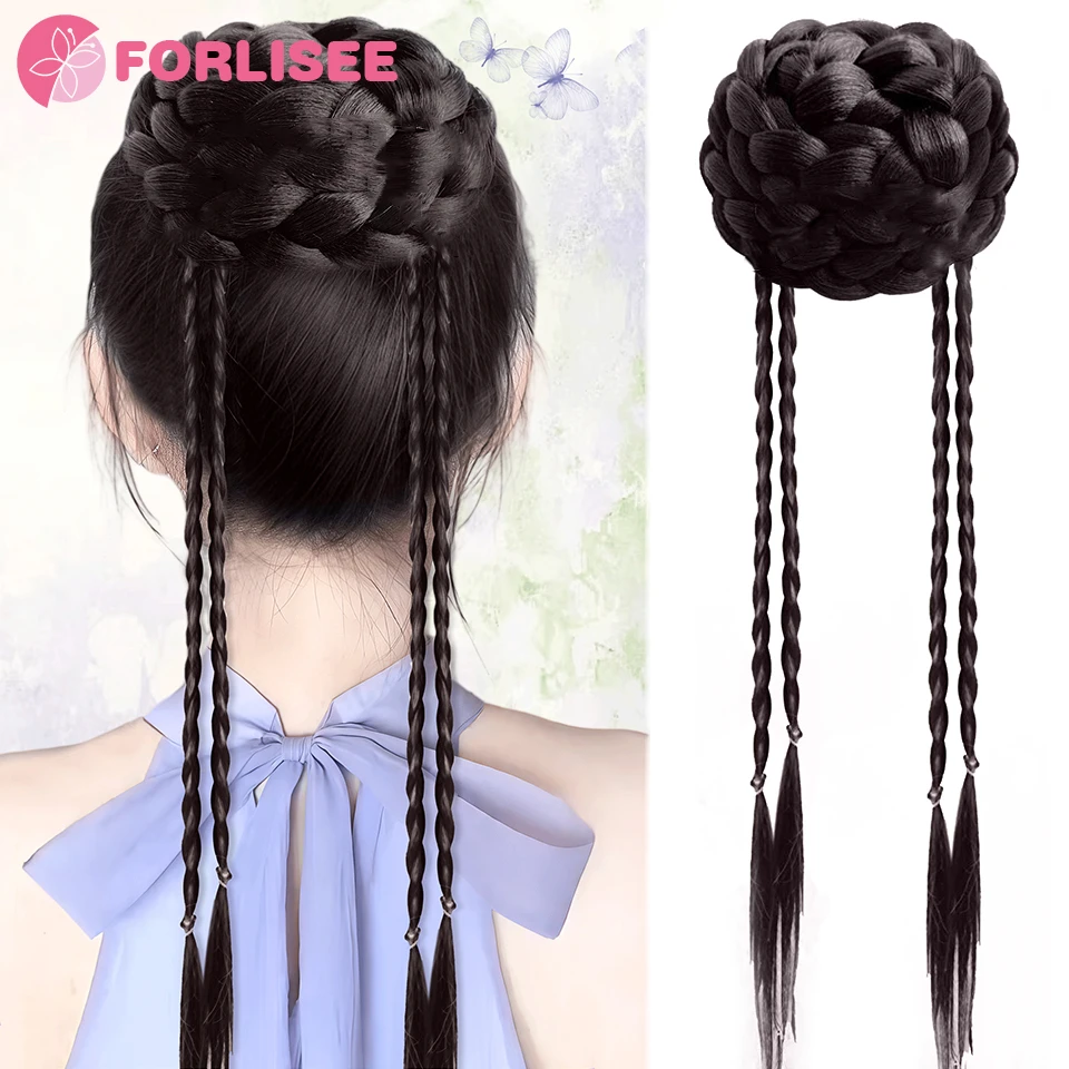 

Synthetic Twisted Braided Hair Bun Ponytail Wig Female Flower Bud Head Vitality Hair Textured Hair Bag New Chinese Style Bun