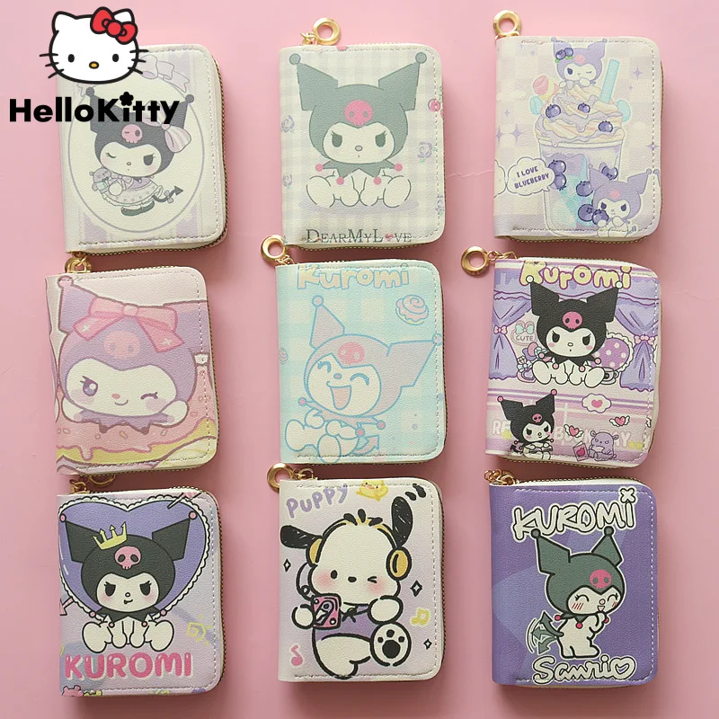 

Симпатичный короткий кошелек Sanrio Kuromi на молнии, Женский держатель для карт, модные маленькие кошельки с мультипликационным рисунком Y2k, студенческие эстетические сумки, женская сумка