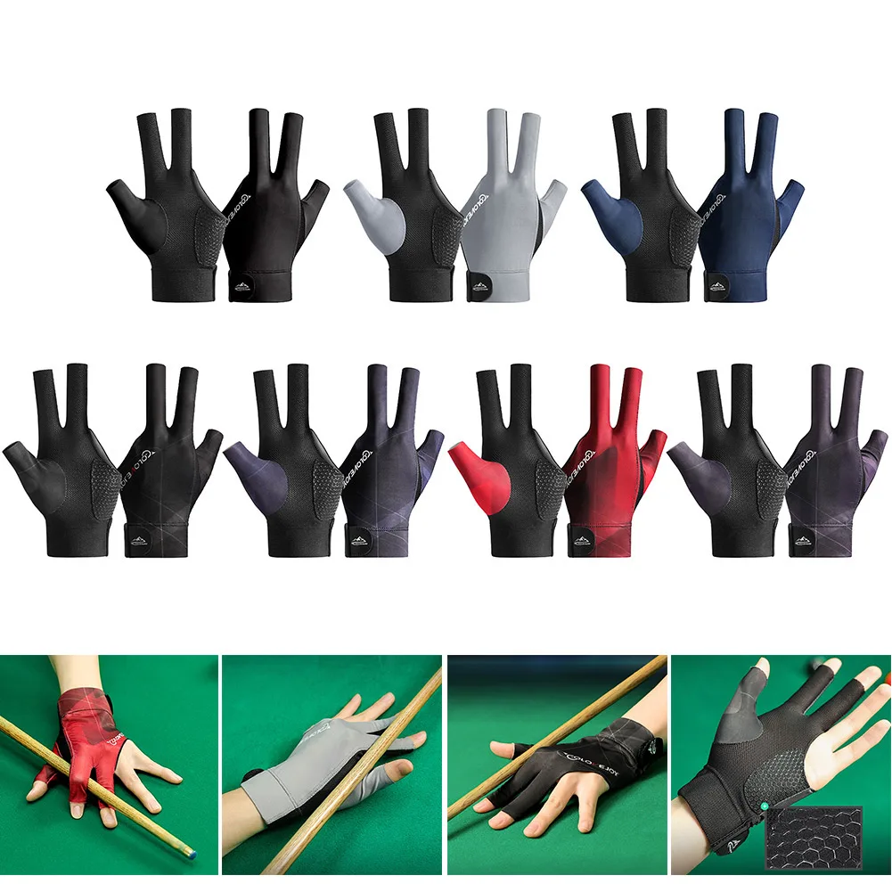 Billiards Gloves Portable Snooker Pool Gloves Open Left/Right Three Fingers Glove Lightweight Durable Sports Training Equipment