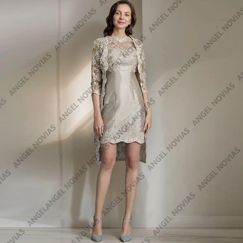 

Short Knee length Mother of the Bride Dresses with Lace Jacket Customized Wedding Guest Evening Dresses Robes Invitee Mariage