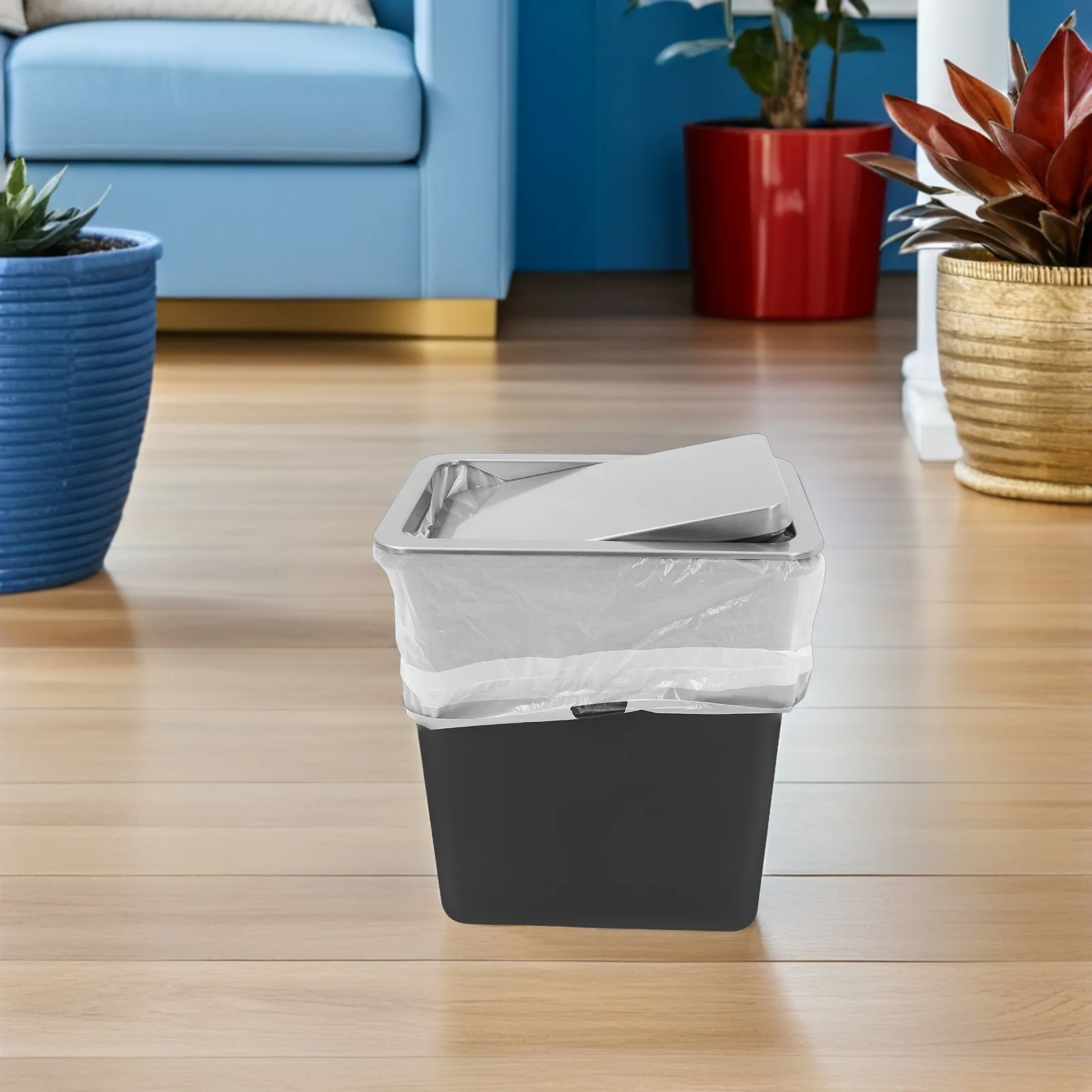 

1 Set Countertop Embedded Trash Can Stainless Steel Swing Top Lid For Kitchen Bathroom Cabinet Drop-In Waste Bin Cover Space