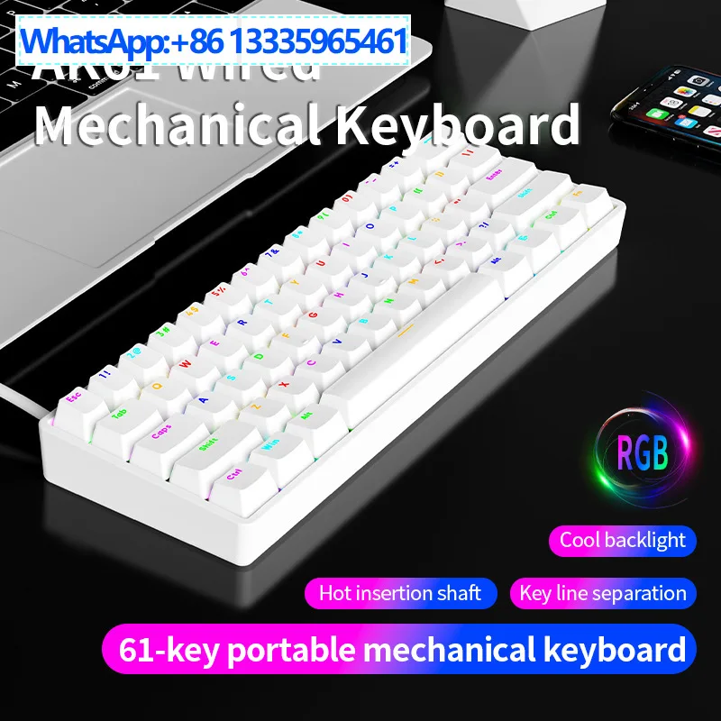 

Механическая клавиатура Dragon Guard AK61, зеленая ось, красная настольная клавиатура для ноутбука, проводная RGB игровая настольная клавиатура