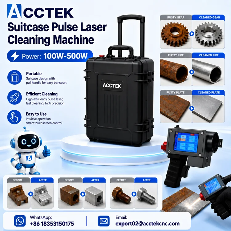 200W 300W Pulse Laser Cleaner High Precision 500w Mini Case Laser Cleaning Machine for Metal Rubber Stone Wood Paint Rust Oxide