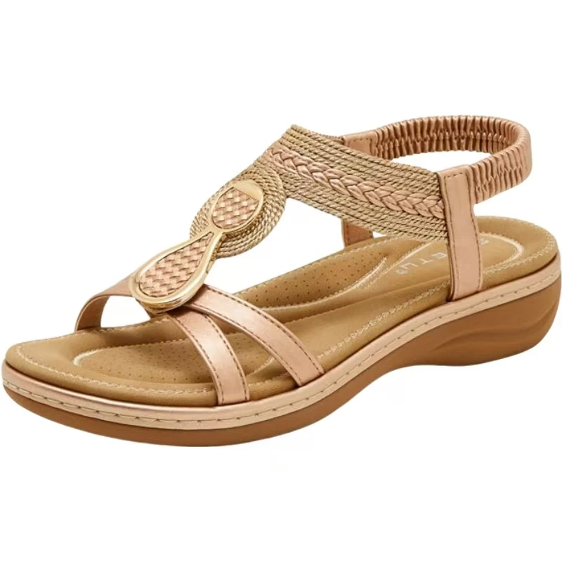 

Женские сандалии на танкетке больших размеров с металлическим декором, летние, новые, с мягкой подошвой, нескользящие, удобные, кожаные, для улицы и пляжа