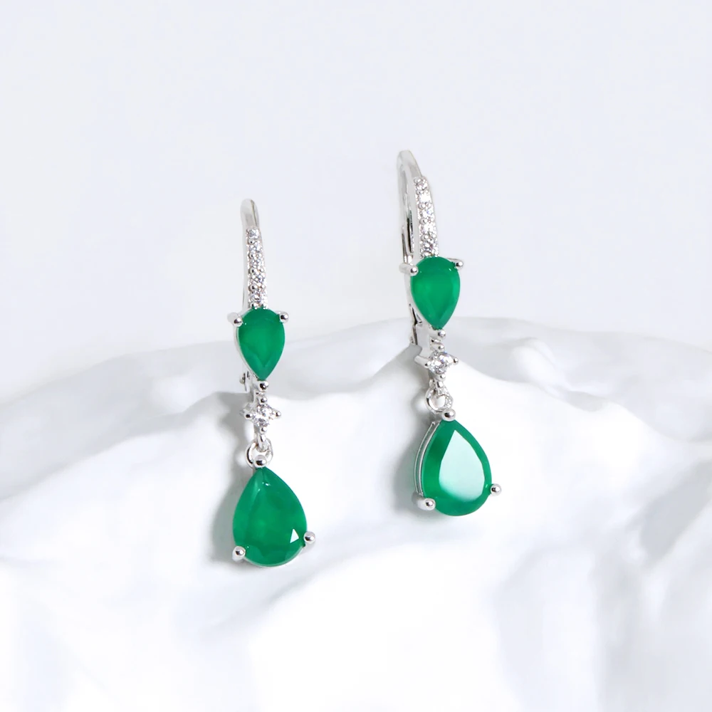 Simple light luxury design natural green agate 925 silver earrings Fashion women's fine jewelry daily wear gift