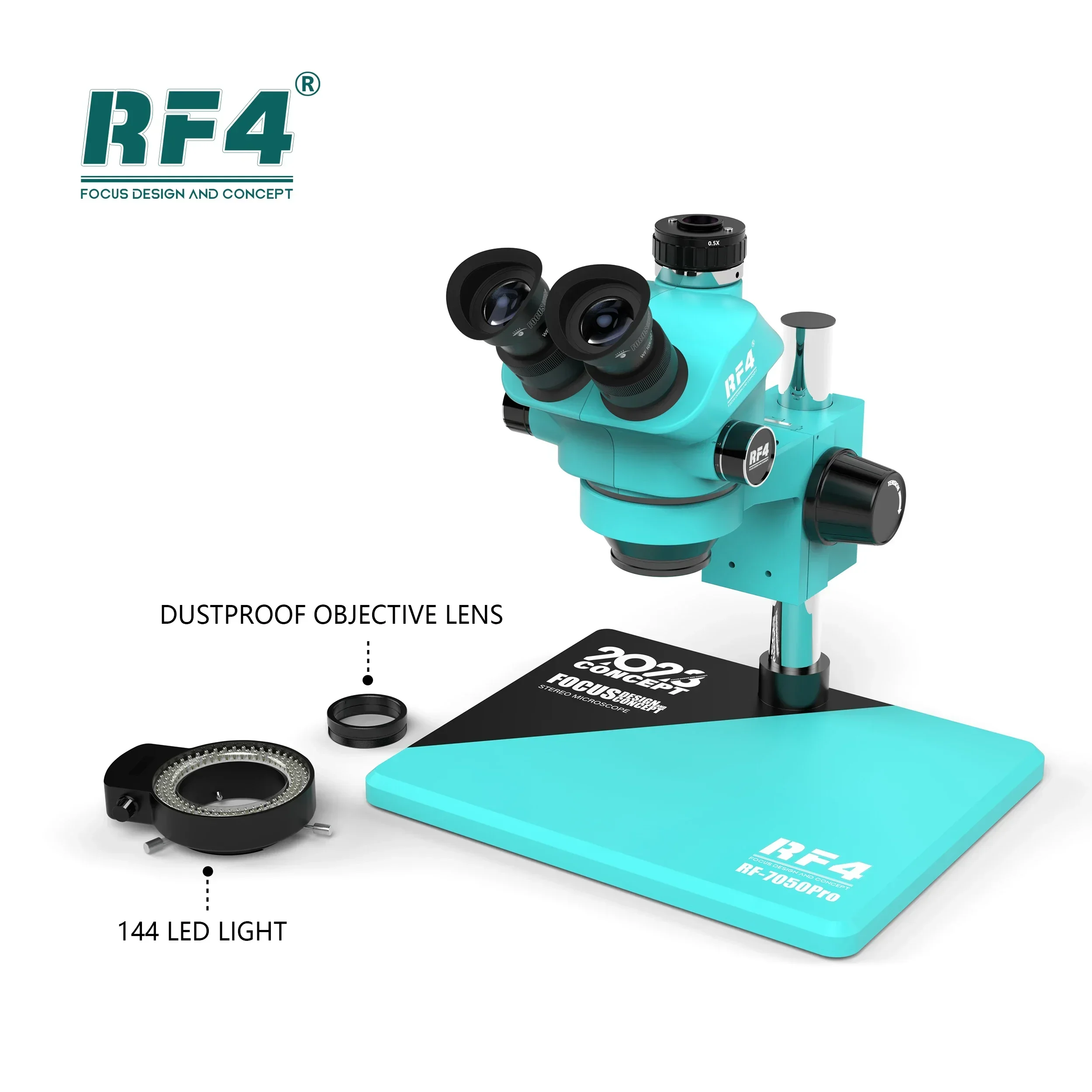 RF4 Newly Upgraded 2023 New Microscope Knob 6 Gears Accurately Lock 7-50X Magnification Zoom Triocular RF-7050PRO