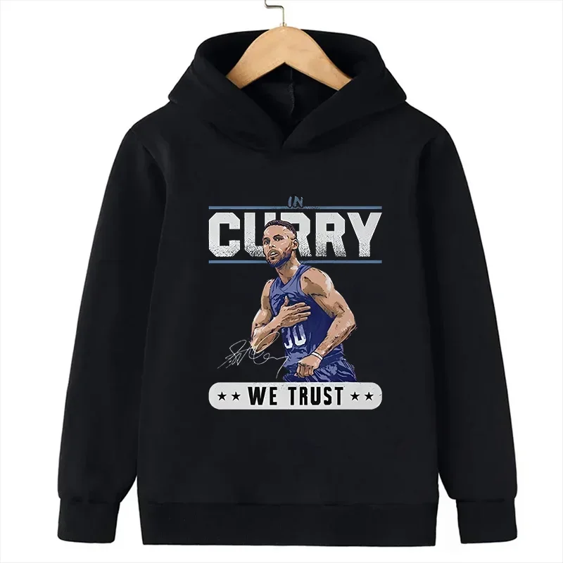 Stephen Curry Avatar Printed Children\'s Sports Hooded Hoodie Plus Velvet Sweatshirt Basketball Fan Kid Baby Clothes Boys Girls