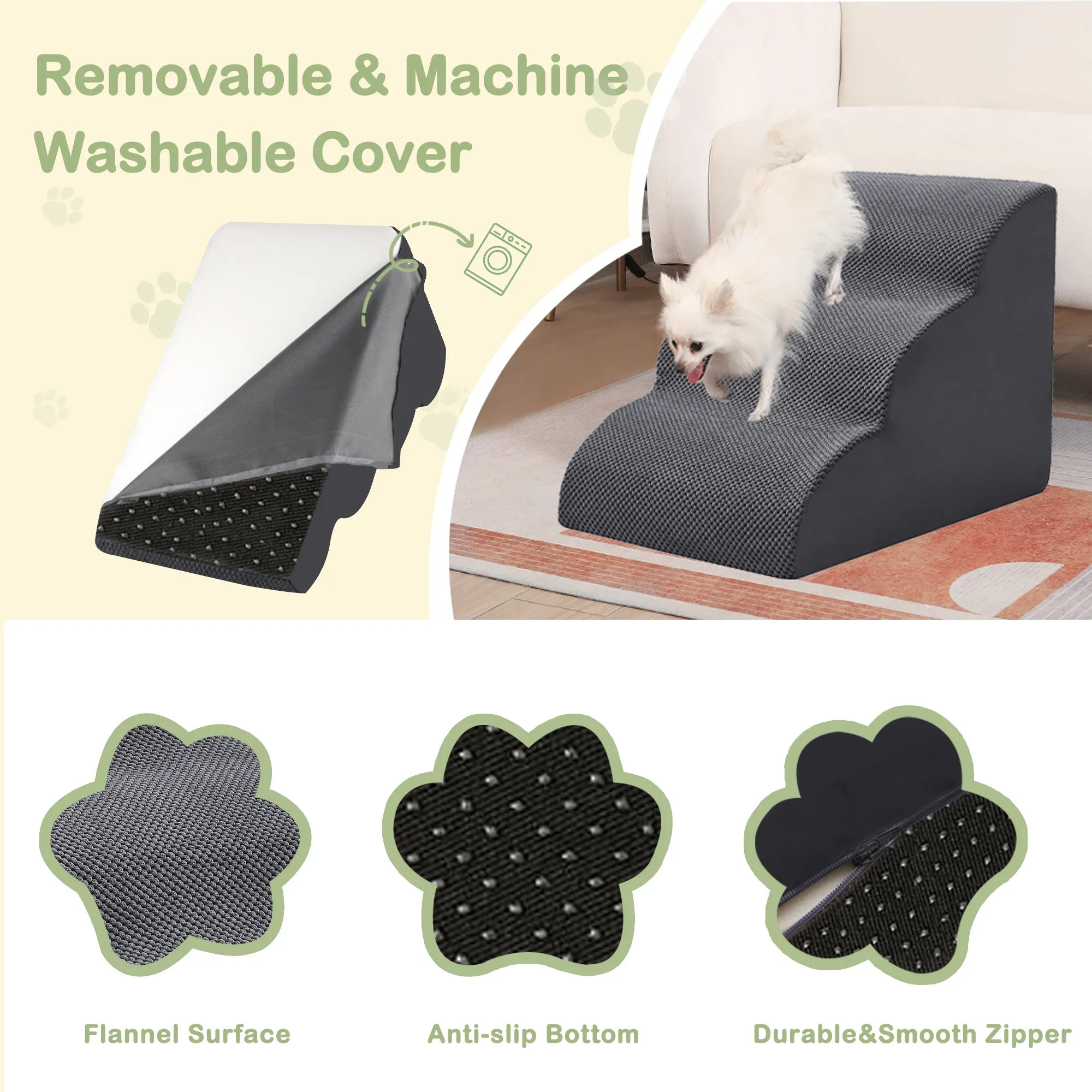 منحدر سلالم الكلاب المنحني للأسرة العالية 19.7 بوصة ارتفاع، خطوات للكلاب الصغيرة والقطط، سلالم الحيوانات الأليفة لتسلق السرير العالي، Gr