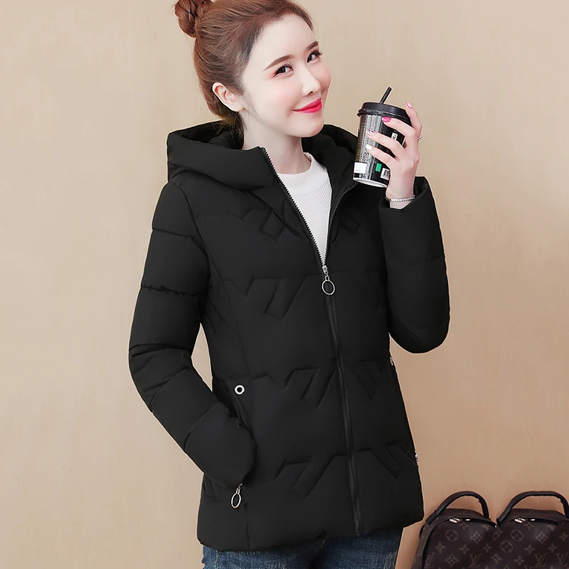 

Down Padded Jacket Women Short Overcoat 2022 New Warm Parka Female Outerwear Slim Hooded Korean Fashion Down Cotton Jacket