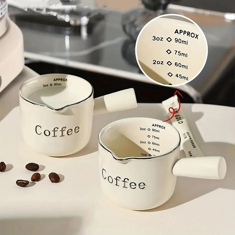 3oz/90ml Ceramic Measuring Cups Espresso Extraction Cup Transfer Cup Milk Cup With Scale kitchen tools