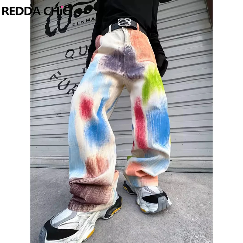 

REDDACHiC Aesthetic Y2k Men's Graffiti Baggy Jeans Straight Wide Leg Graphic Print Casual Pants Hiphop Trousers Vintage Clothes