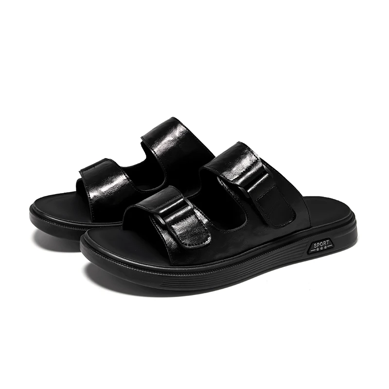 AIYUQI Slippers Men Summer 2023 New Outside Wear Casual Slippers Men Shoes Double Buckle Genuine Leather Beach Slippers Men