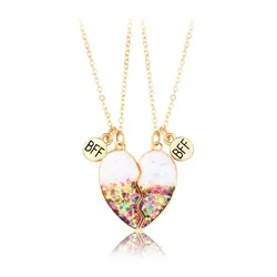 Cute 2 Pcs BFF Necklace Heart Pendant Best Friend Necklace Fashion Couple Chain Necklace Children Friendship Jewelry