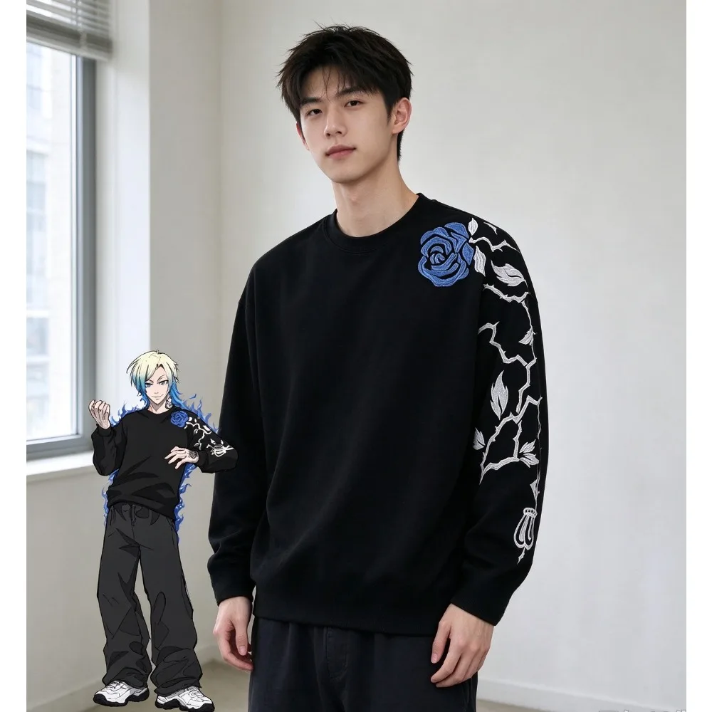Y2K Fashion Japanese Anime Casual Pullover Long Sleeved Cartoon Caesar Unisex Loose Breathable Casual Retro Clothing