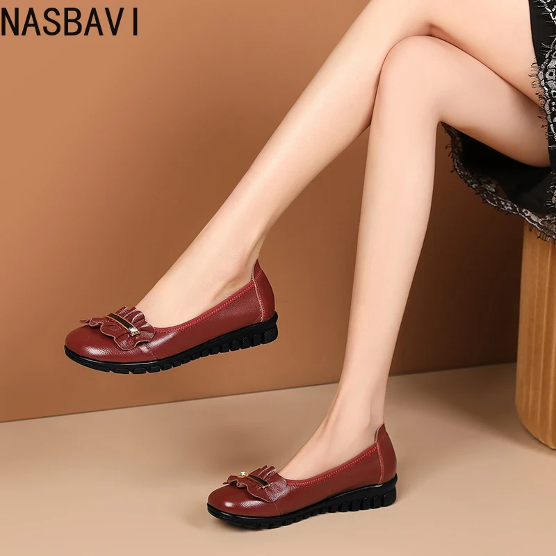 

NASBAVI Women Ballet Flats Genuine Leather Shoes Spring Soft Casual Comfy Ballerina Flat Ladies Shallow Slip On Female Loafers
