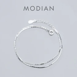 Modian Adjustable Rose Gold Color Link Chain Bracelet for Women 925 Sterling Silver Simple Geometric Bracelet Fine Jewelry Gift