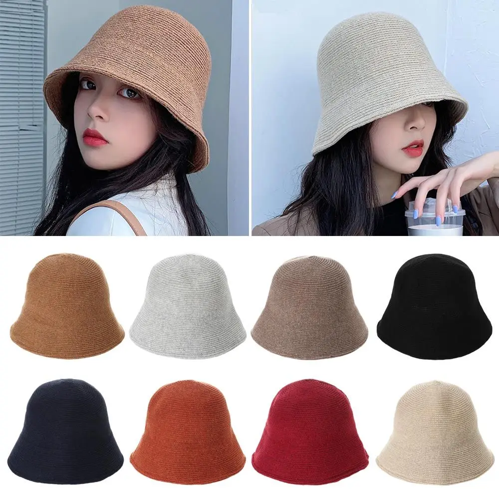 Warm Wool Bucket Hat Portable Foldable Casual Sun Cap Outdoor Sunscreen Winter Panama Hat Women