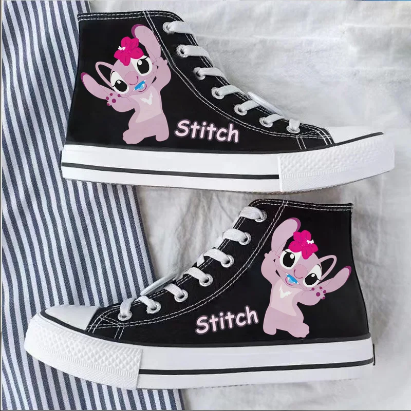 

2025 Stitch Anime Cartoon Female Student High Top Casual Woman Shoes Cute Lolita Canvas Shoes Versatile Couple's Sneakers Shoes