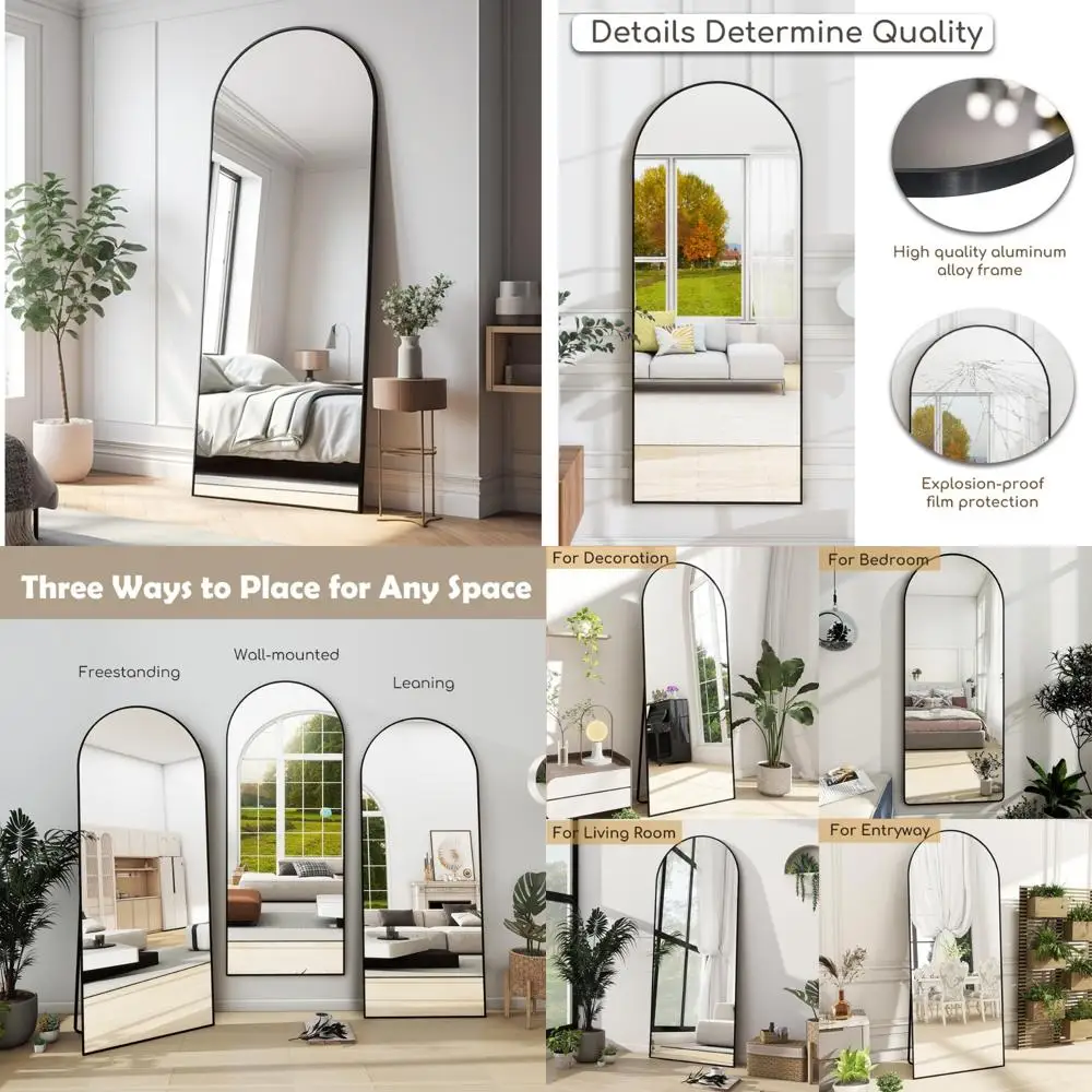 Espelho moderno de comprimento total, moldura de alumínio 64 x 21, espelho de parede independente para decoração moderna de casa