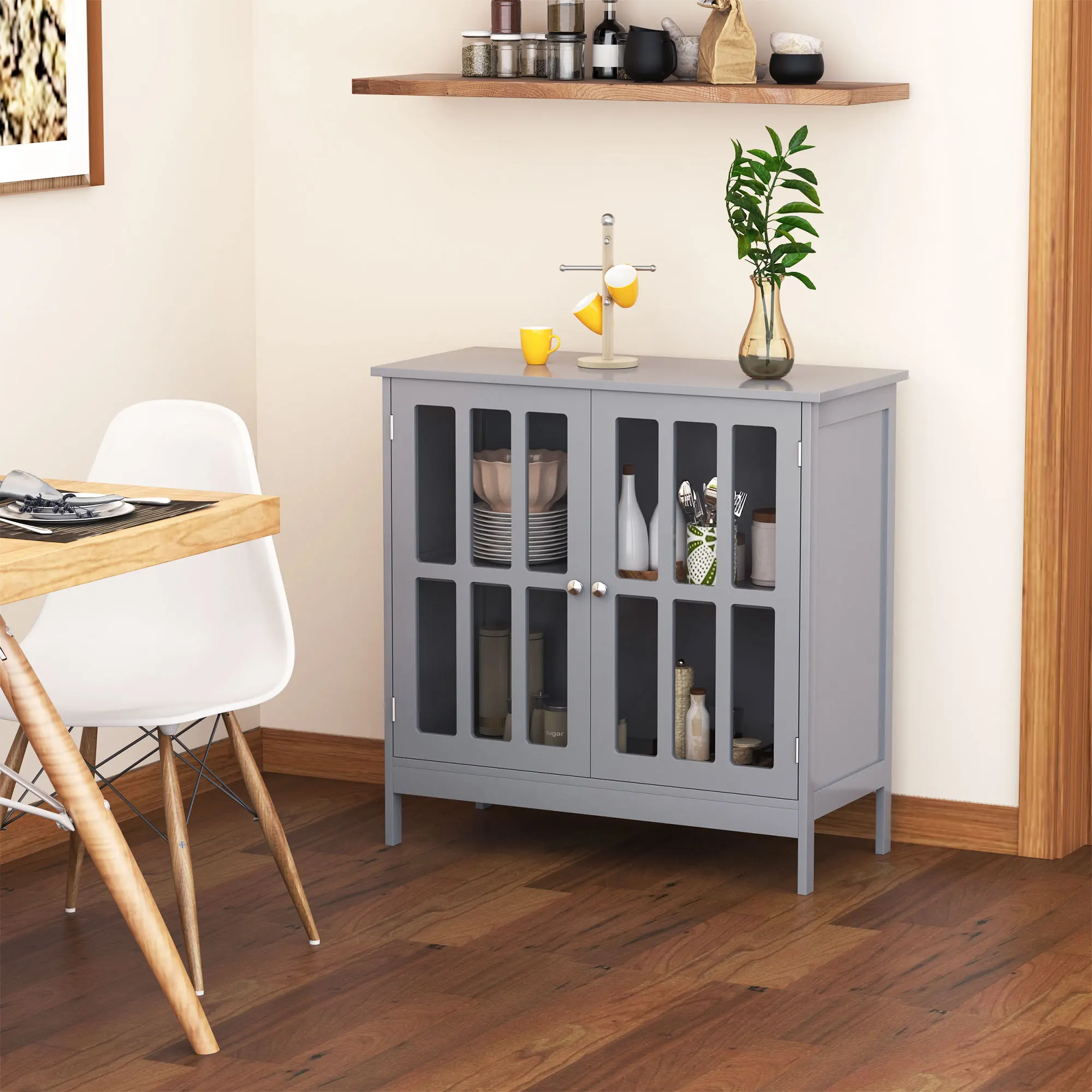 Kleankin Sideboard Buffet, Storage Cabinet with 2 Doors, Credenza for Multifunction in Kitchen, Console, Living Room, Gray