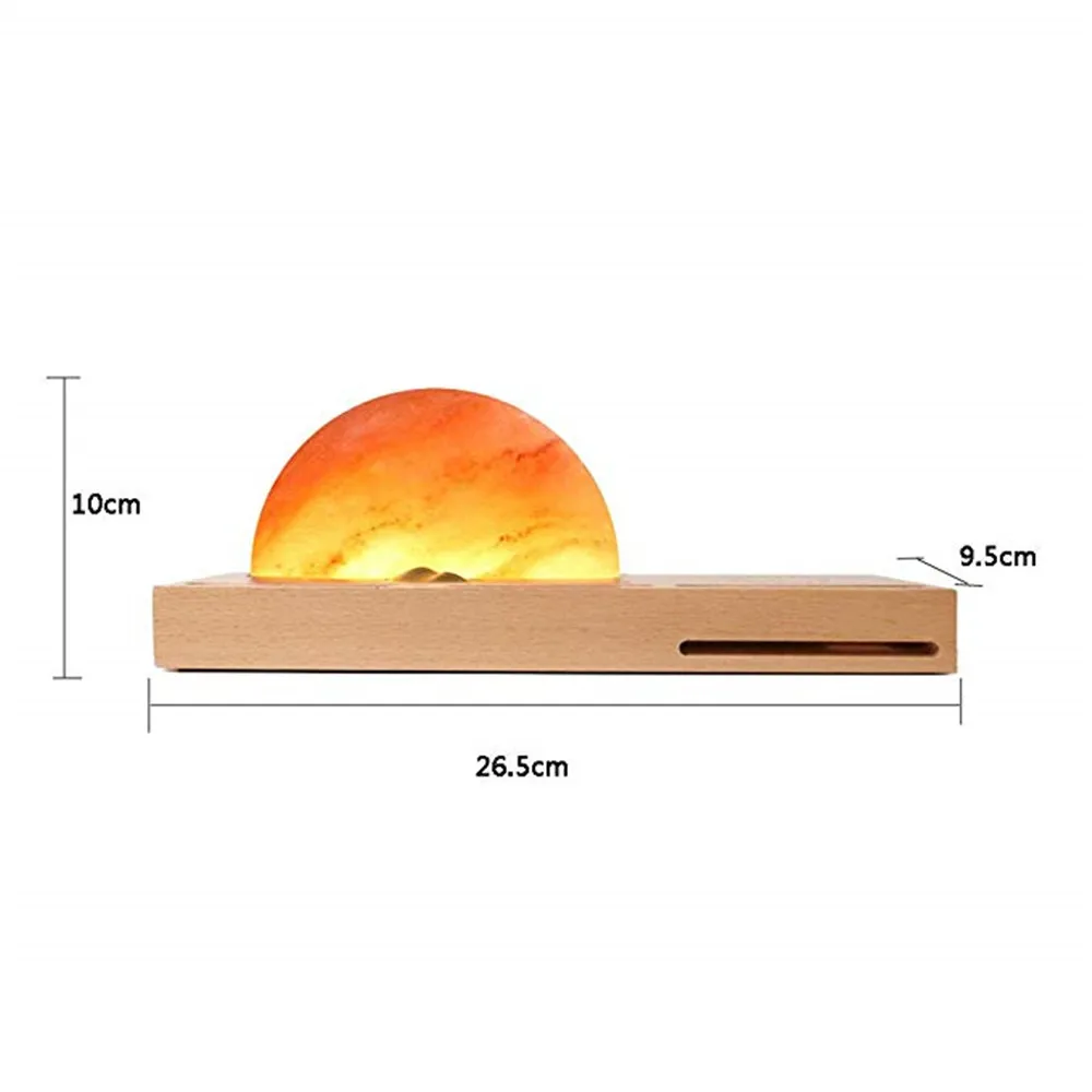 Lâmpada de sal com carregador sem fio do híjá, lâmpada de sal com luz regulável e amplificador de som, suporte para caneta e celular