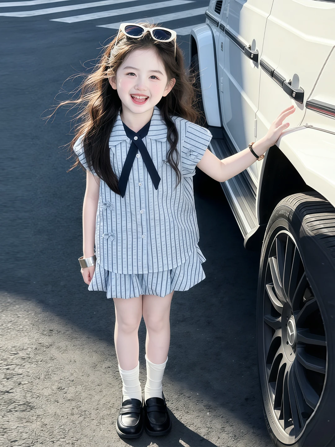 girls-school-uniform-set-summer-dopaamine-style-cotton-blend-clothing-breathable-lightweight-two-piece-outfit-for-ages-5-16