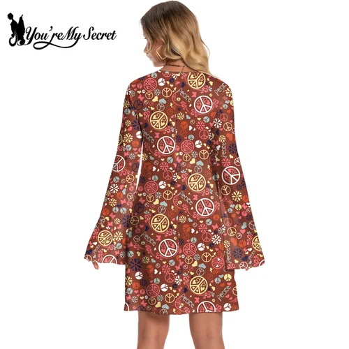 Imagen 2 del producto [Eres mi secreto] vestido de discoteca con estampado Floral de los años 70 para mujer, accesorios de ropa Hippie, trajes de baile de Halloween, ropa de vacaciones