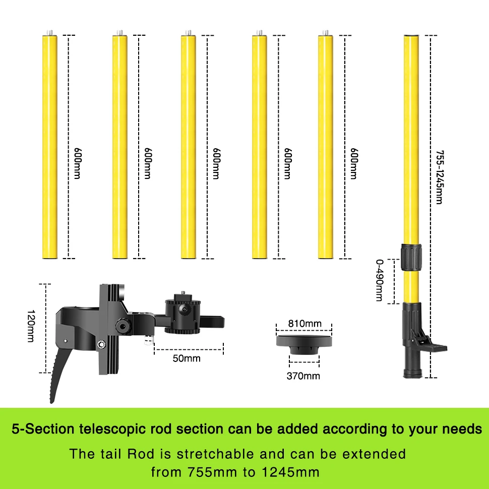 CLUBIONA 4M Telescopic Pole Extend Bracket Holder Support Stand Mount Ceiling Line Leveling Rod for 1/4\