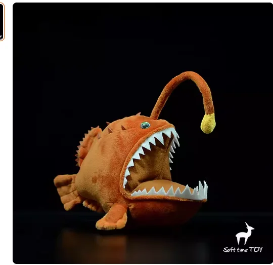 ตุ๊กตาปลา Anglerfish ของแท้25ซม. โคมไฟจำลองตุ๊กตาปลาตุ๊กตาหนานุ่มสัตว์ทะเล