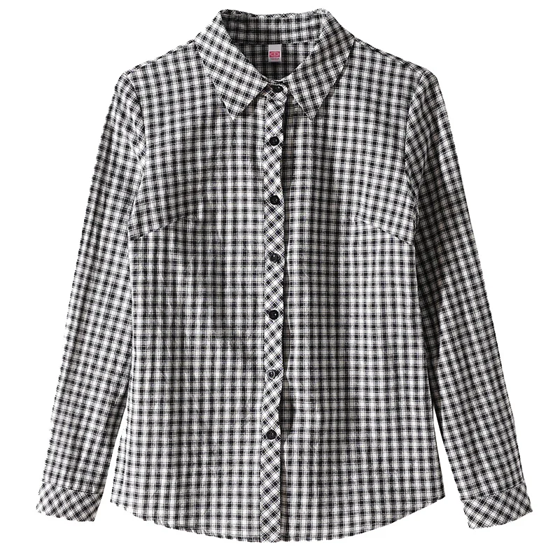 Camicia Slim Fit in cotone a maniche lunghe da donna in puro cotone di nuova moda primavera e autunno per il tempo libero Versatile Plaid Bottom Top Lady